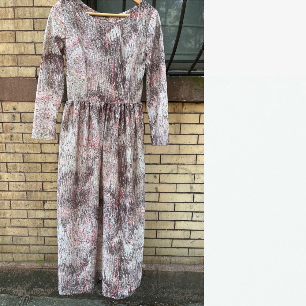 VINTAGE MAXI DRESS / MARBLE PRINT WITH LUREX SPARKLE. SIZE SMALL
